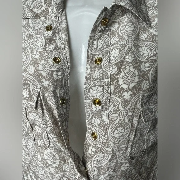 Gold Hawk 100% Silk Tunic Dress Gold Snap Buttos  With Belt Women Size M - Picture 5 of 8